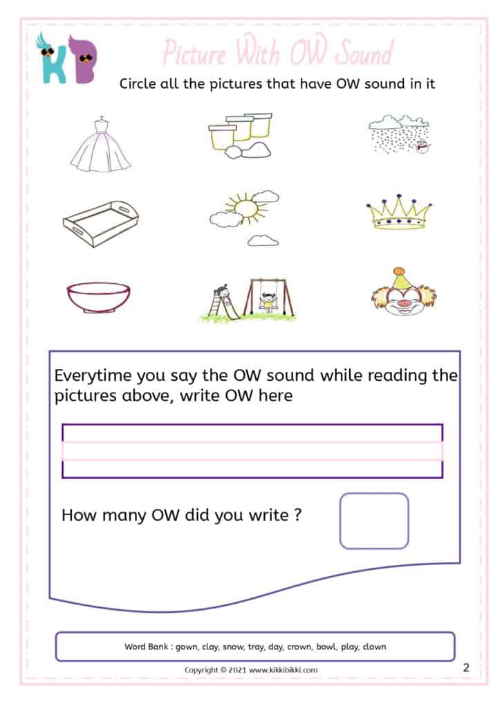 ow Sound Reading Worksheet