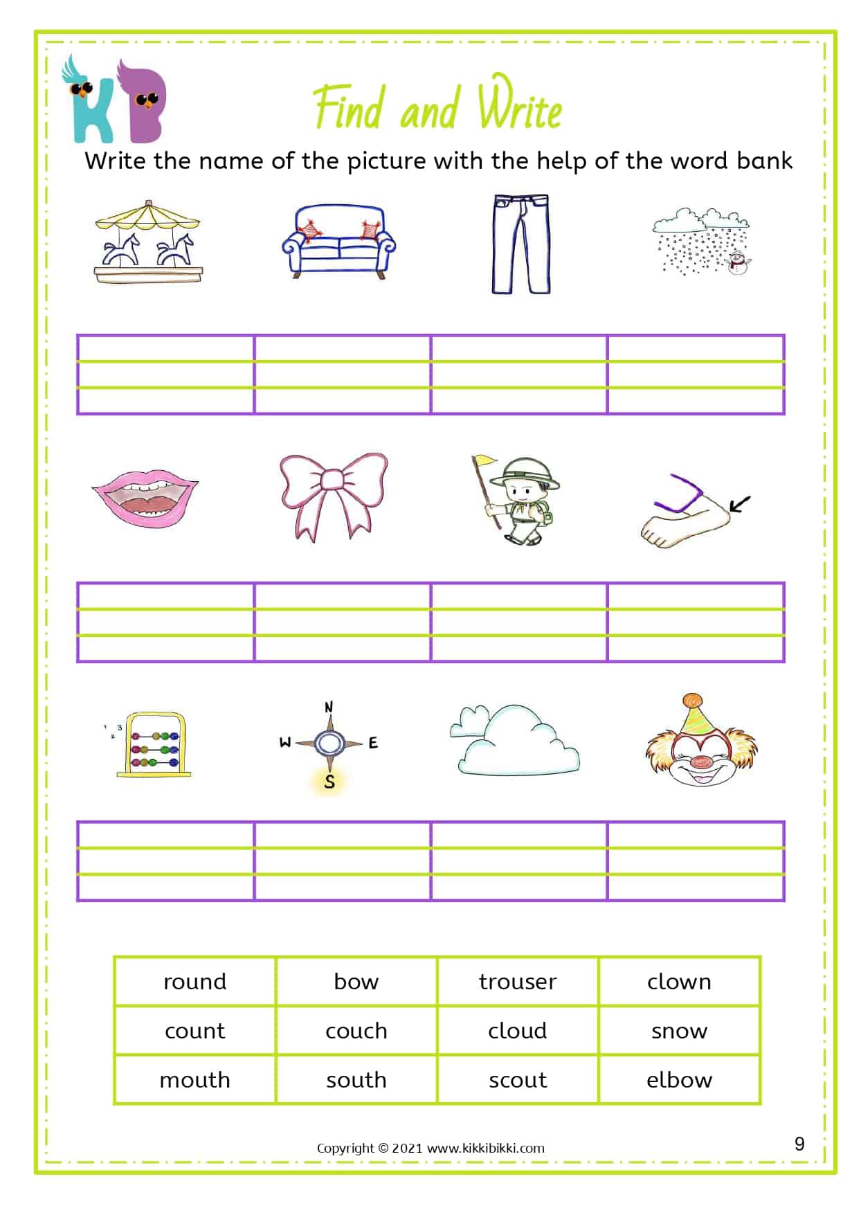 Learn to Spell ou and ow sound words | Free Phonics Worksheets