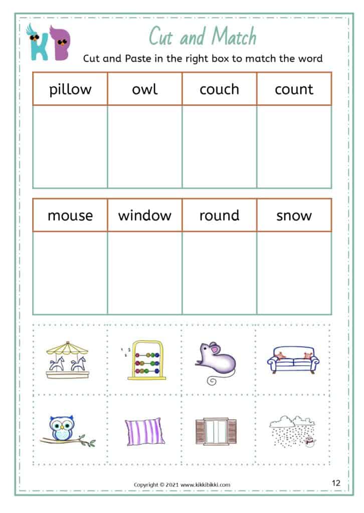 ou ow Sound Worksheets for Kids