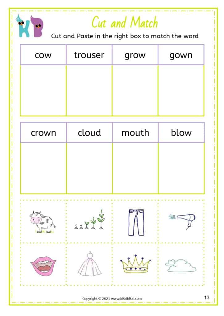 Phonics ou ow Sound Worksheet