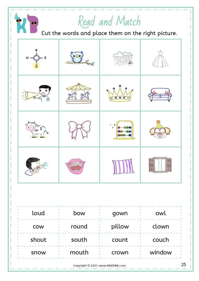 Learn to Spell ou and ow sound words | Free Phonics Worksheets