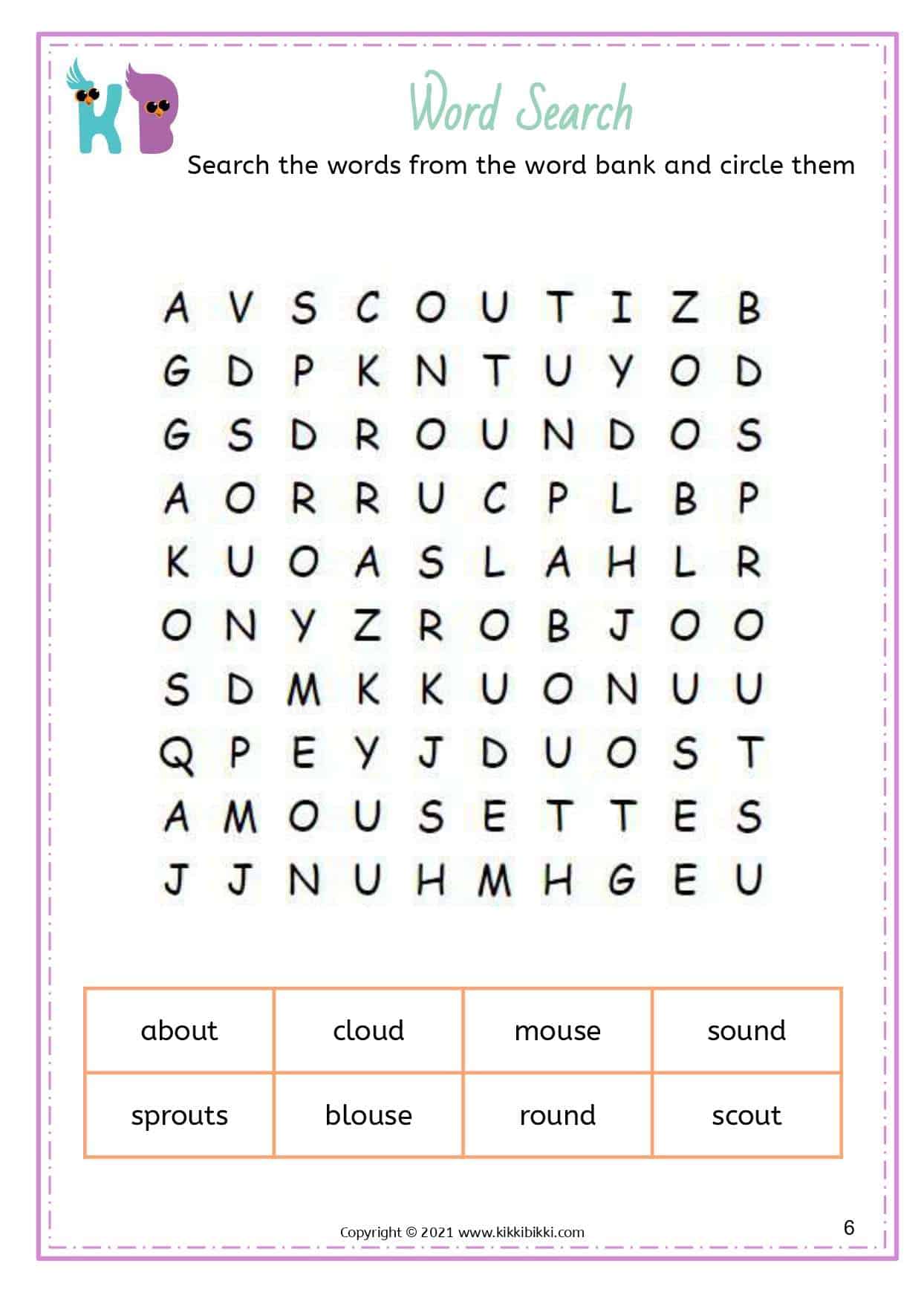 Learn to Spell ou ow Words - Kindergarten Worksheets