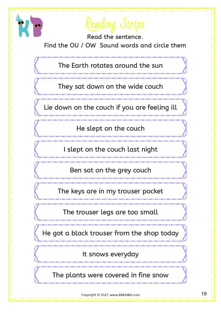 Diphthongs ou and ow Flashcards