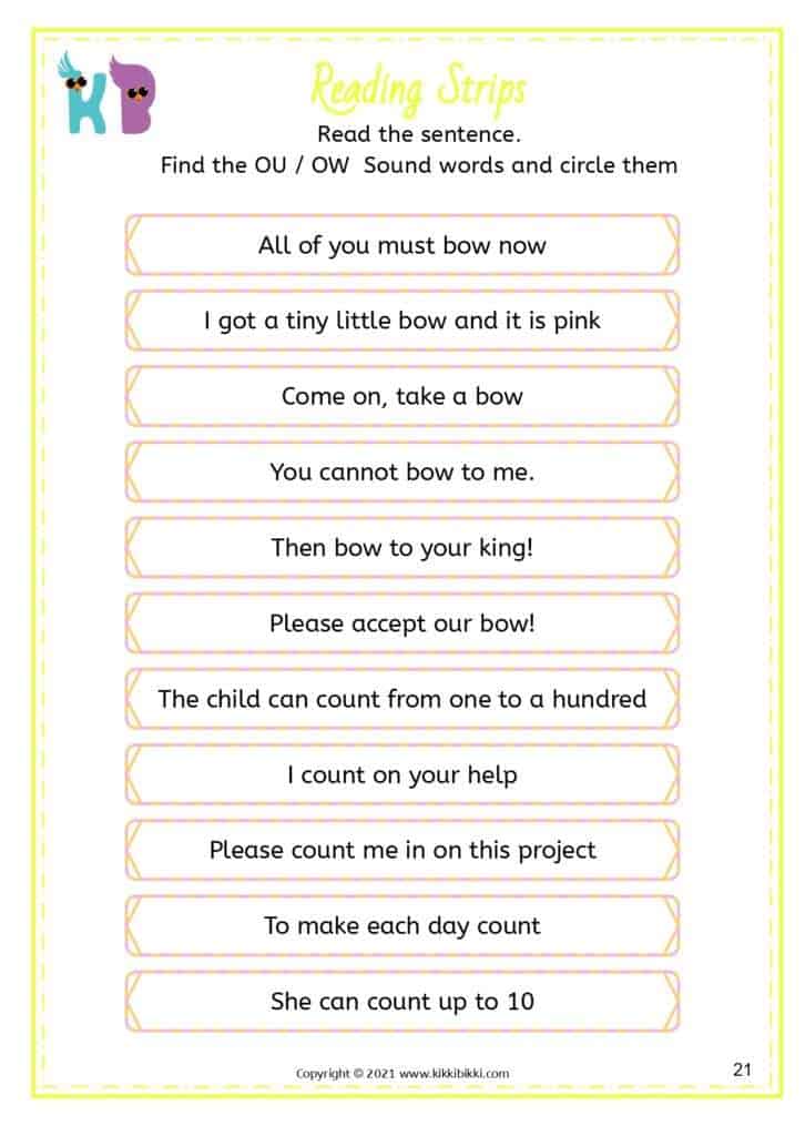 Phonics Diphthongs ou, ow Sound Sheets