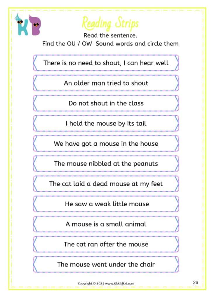 Diphthongs ou and ow Sound Practice