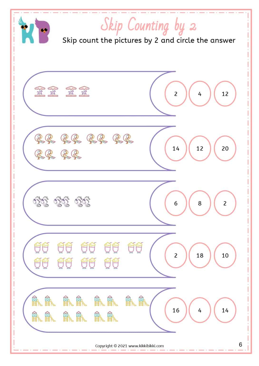 Skip Counting by 2 - MATH Worksheets - KikkiBikki