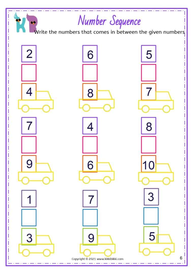 15+ NUMBER SEQUENCE Kindergarten Worksheets - Kikkibikki