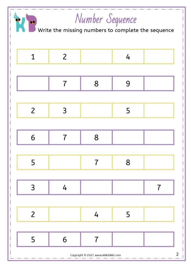 15+ NUMBER SEQUENCE Kindergarten Worksheets - Kikkibikki