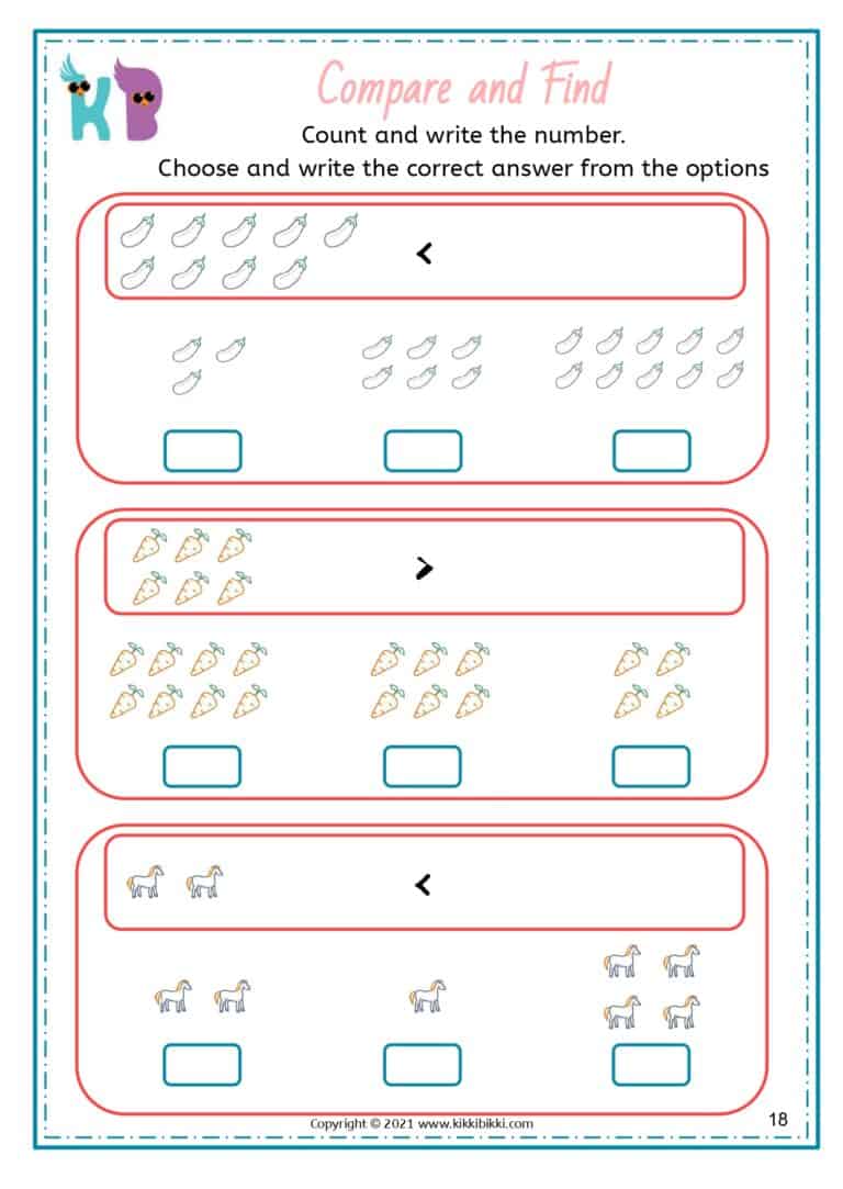 Greater Than / Less Than - KikkiBikki's Kindergarten Worksheets