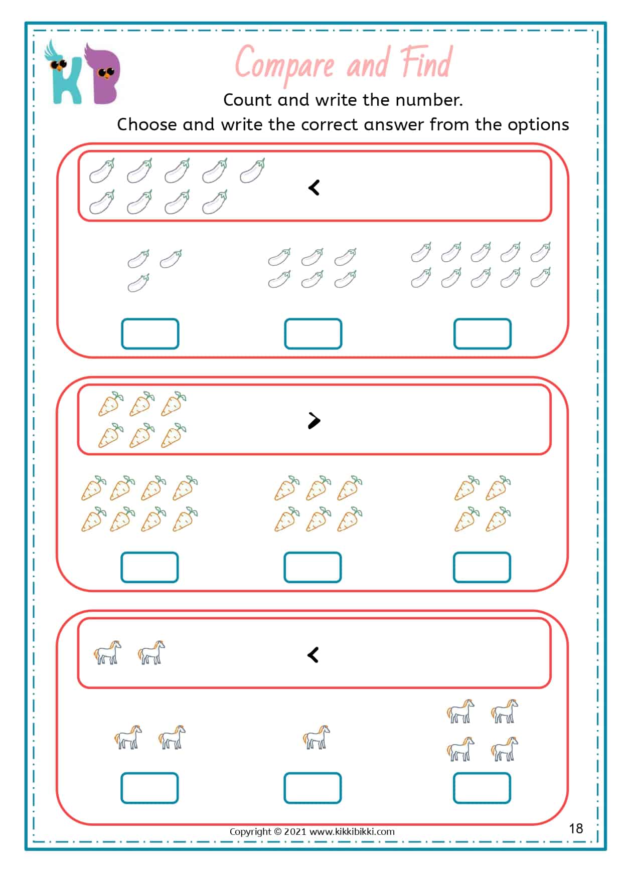 Greater Than / Less Than - KikkiBikki's Kindergarten Worksheets