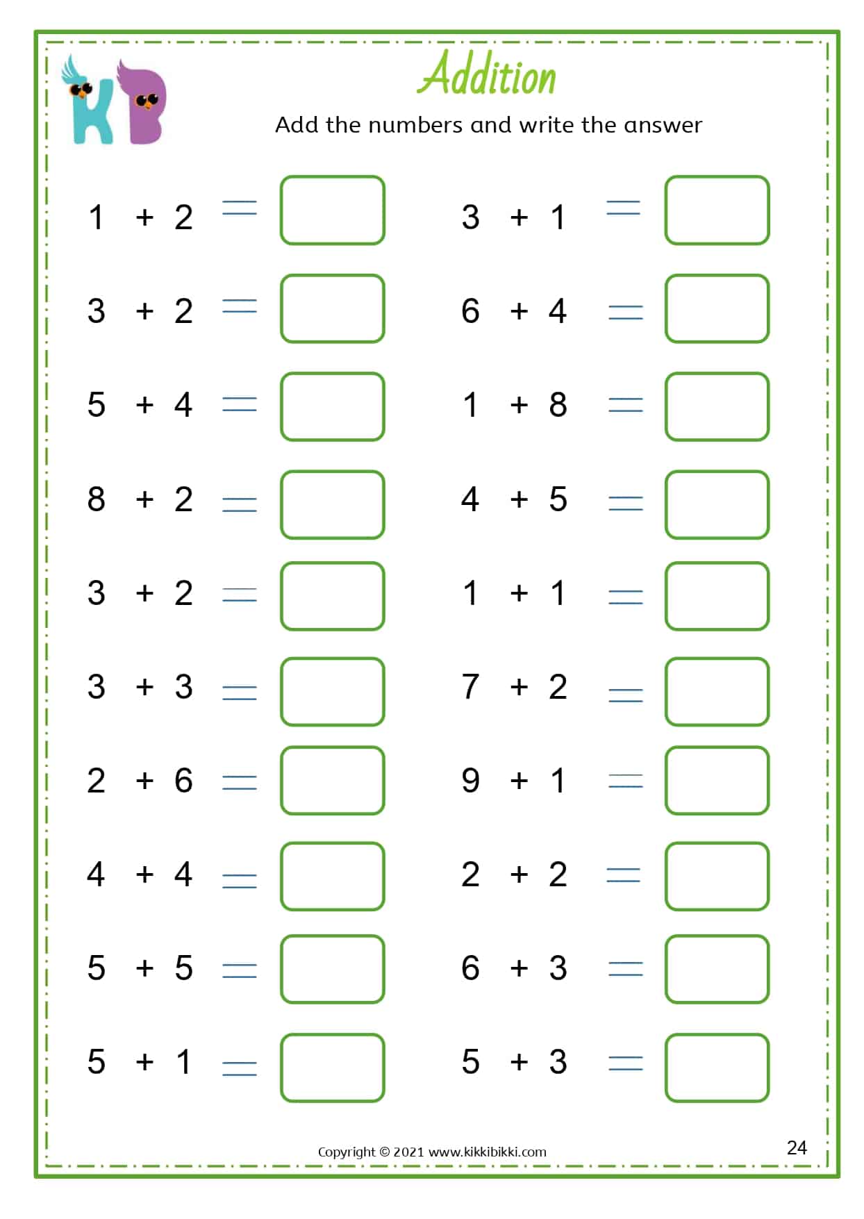 25+ ADDITION WORKSHEETS - KikkiBikki