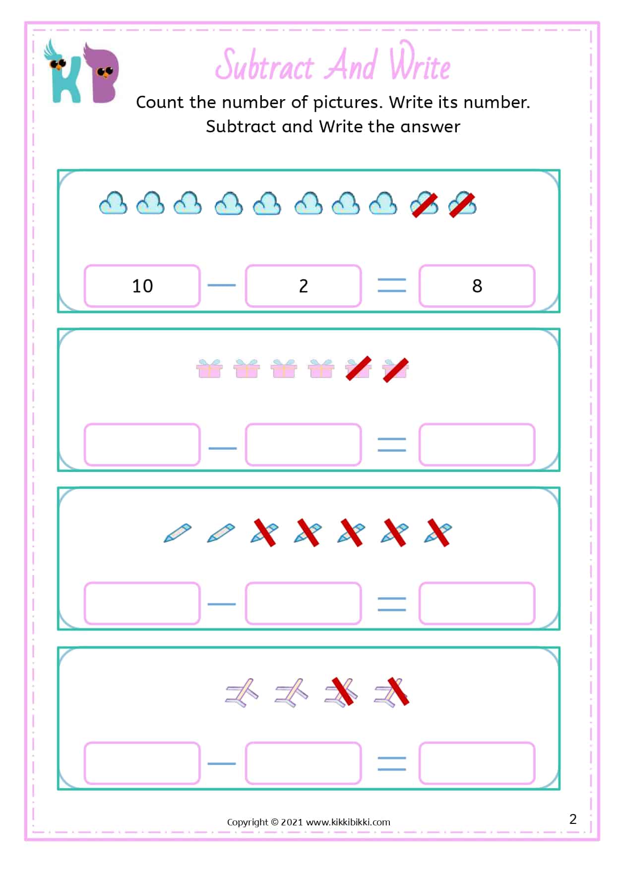 25+ SUBTRACTION Worksheets for Kindergarteners - KikkiBikki