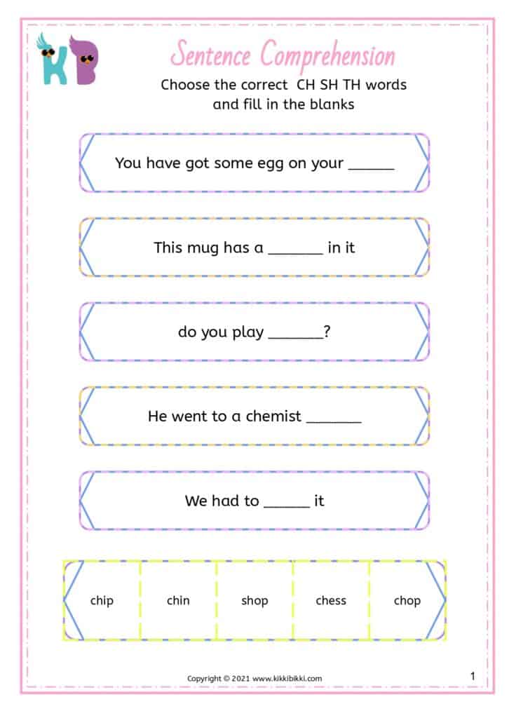 Digraphs Comprehension Reading for Kindergarten Print