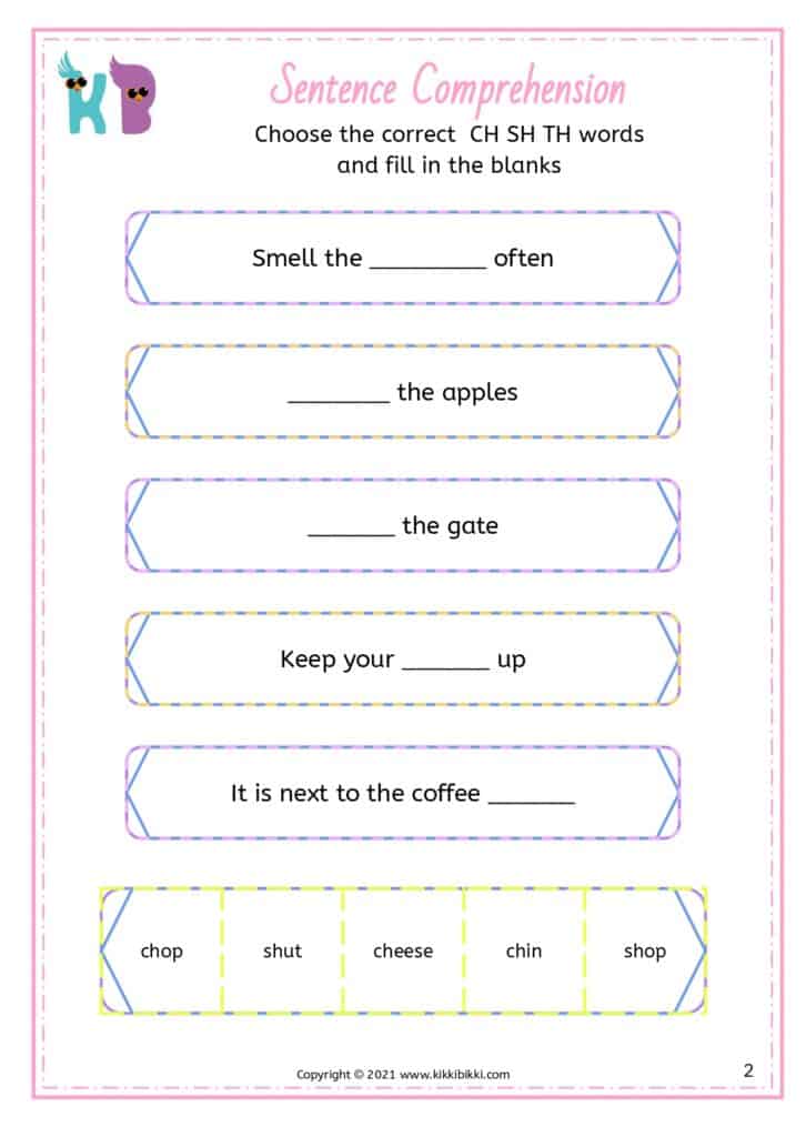 Digraphs Comprehension Worksheet for Kinders