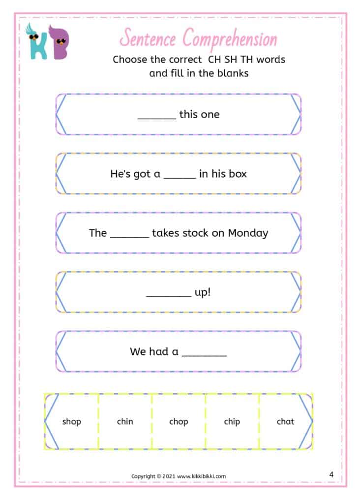 Fun Phonics Digraphs Comprehension Worksheet