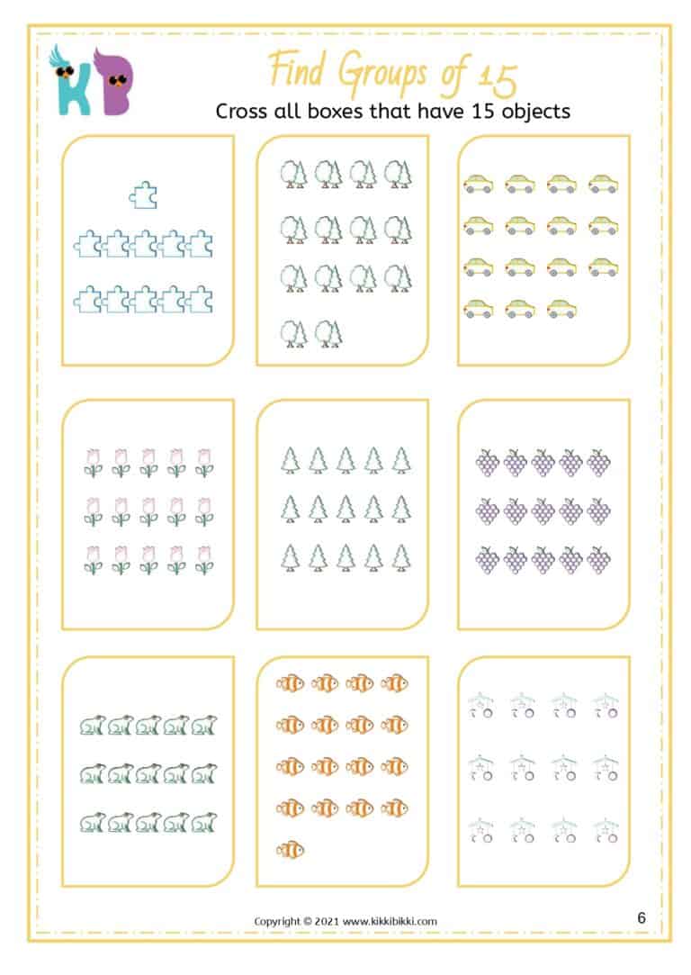 Math Printable Worksheets on GROUPING NUMBERS Upto 20