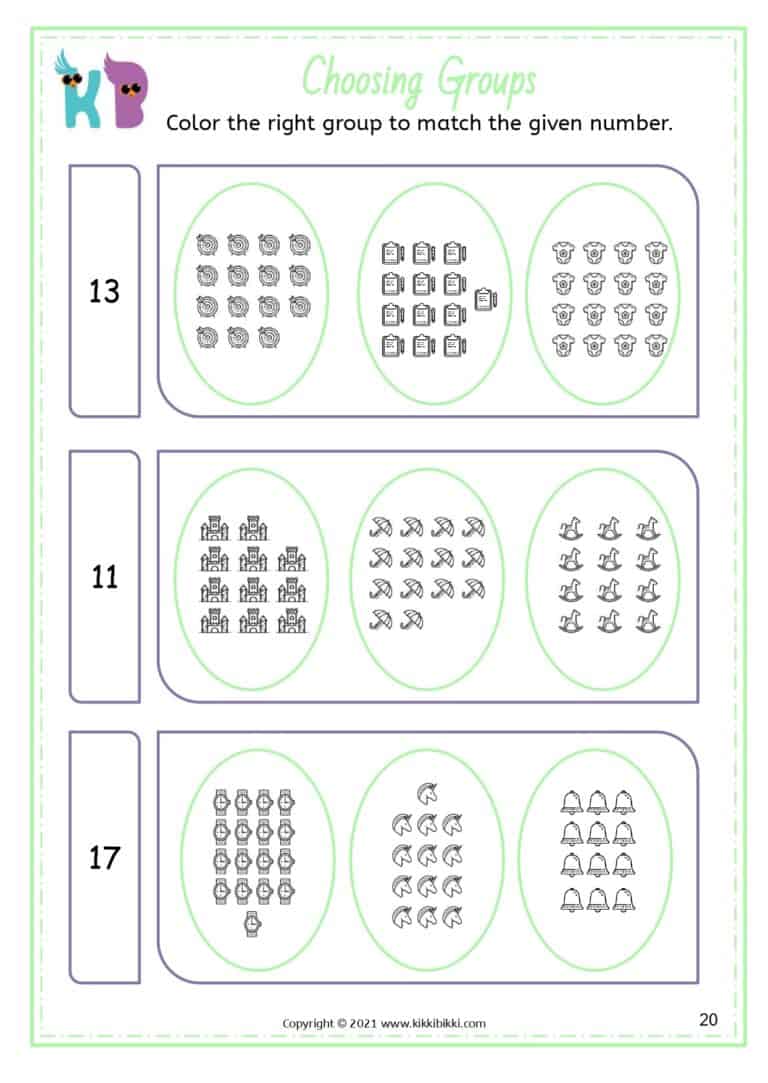 Math Printable Worksheets On GROUPING NUMBERS Upto 20