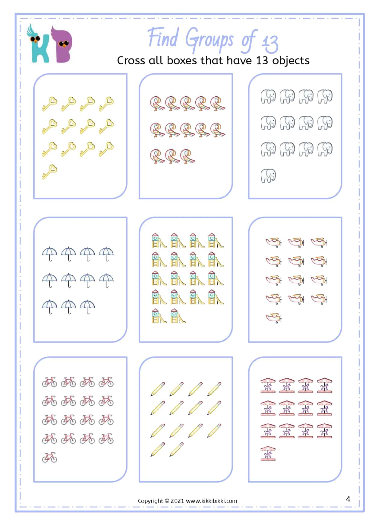 Math Printable Worksheets on GROUPING NUMBERS Upto 20