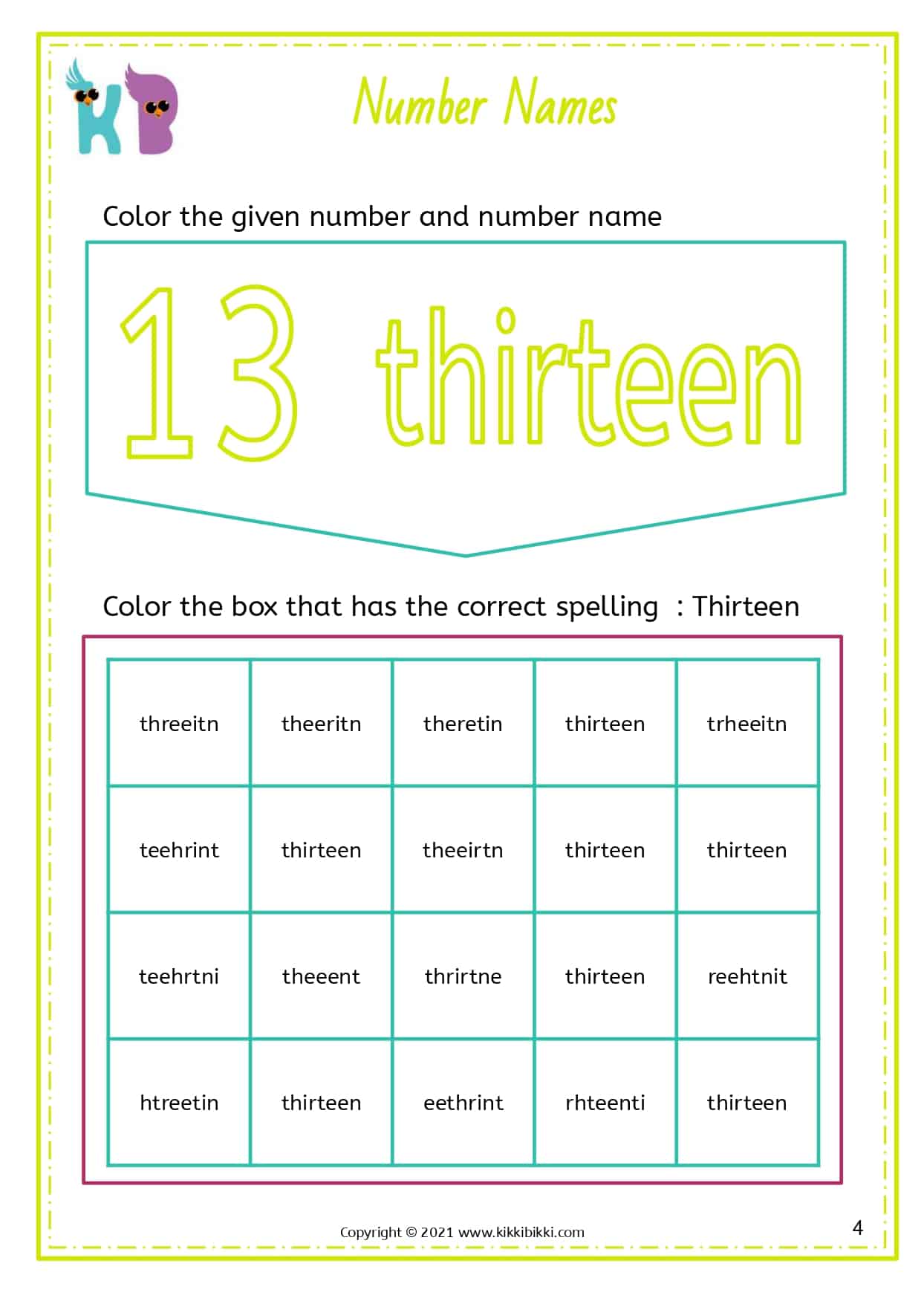 NUMBER NAMES - Free Math Kindergarten Worksheets