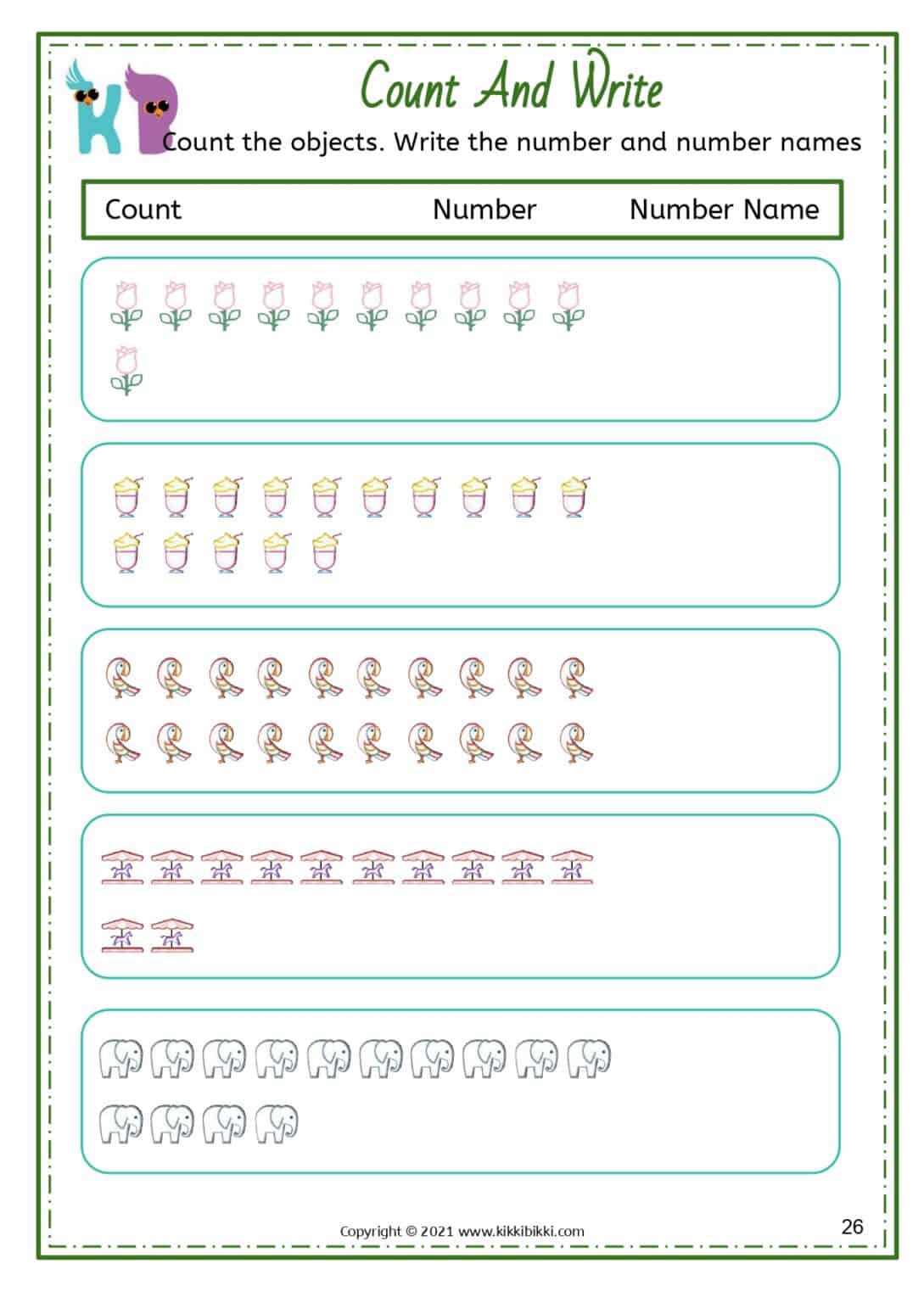 NUMBER NAMES - Free Math Kindergarten Worksheets