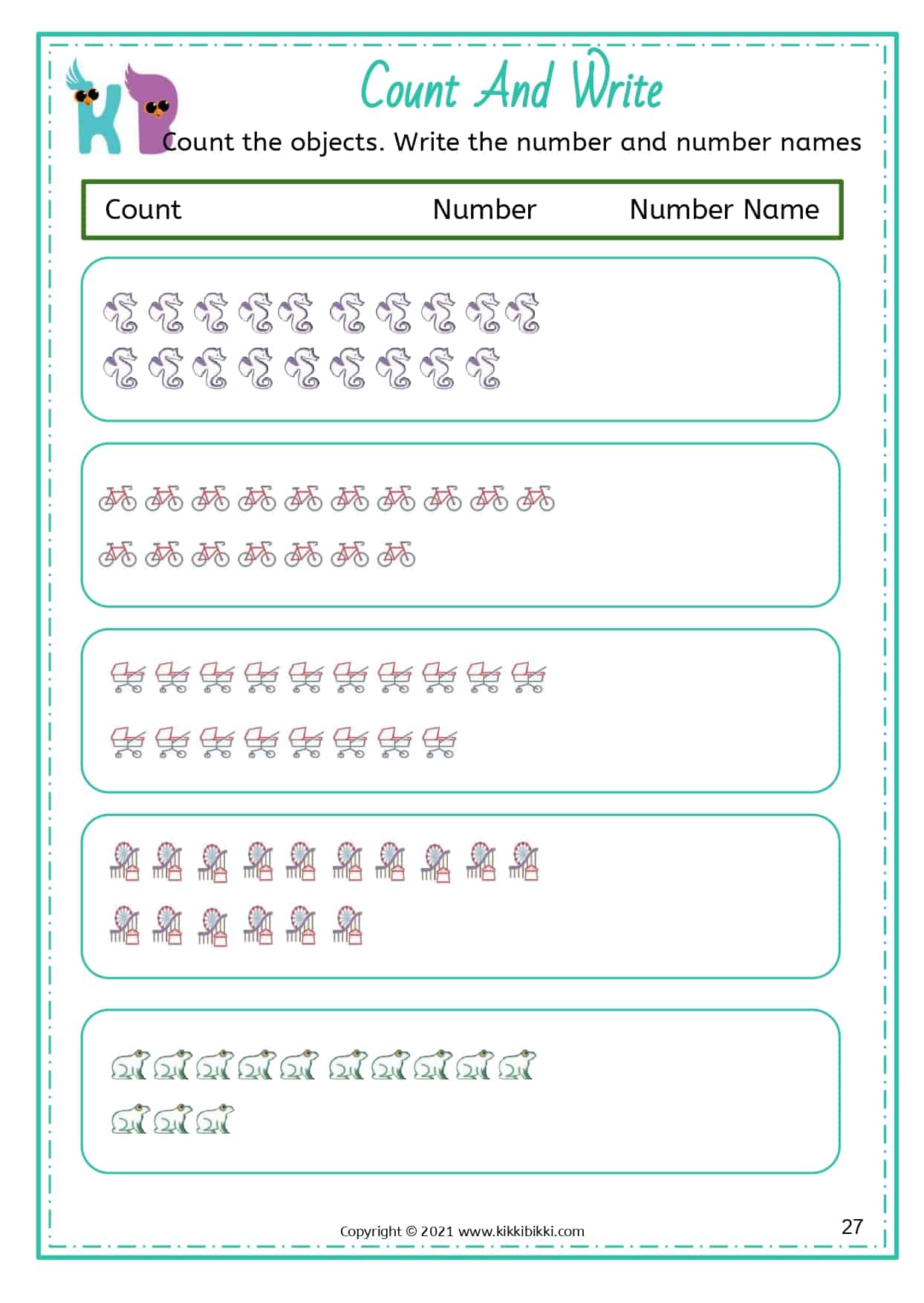 NUMBER NAMES - Free Math Kindergarten Worksheets