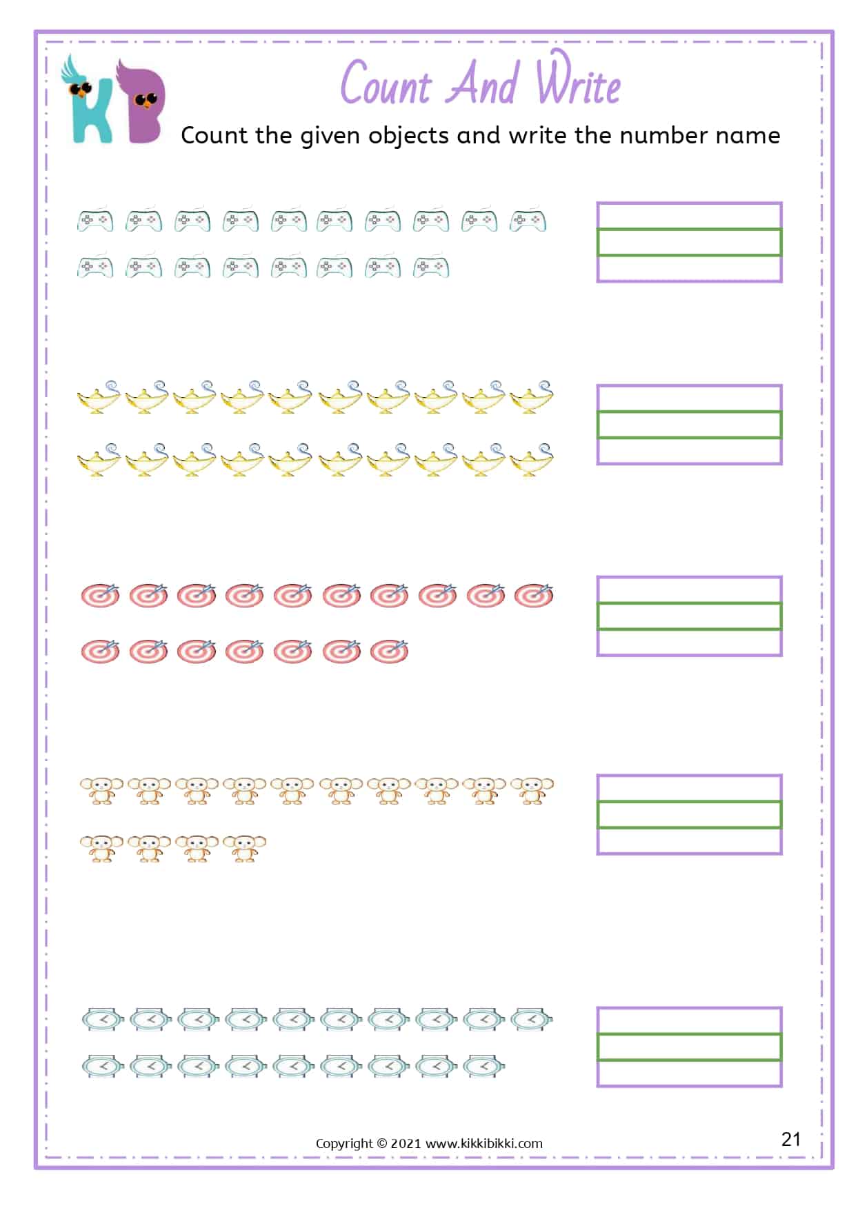 NUMBER NAMES - Free Math Kindergarten Worksheets