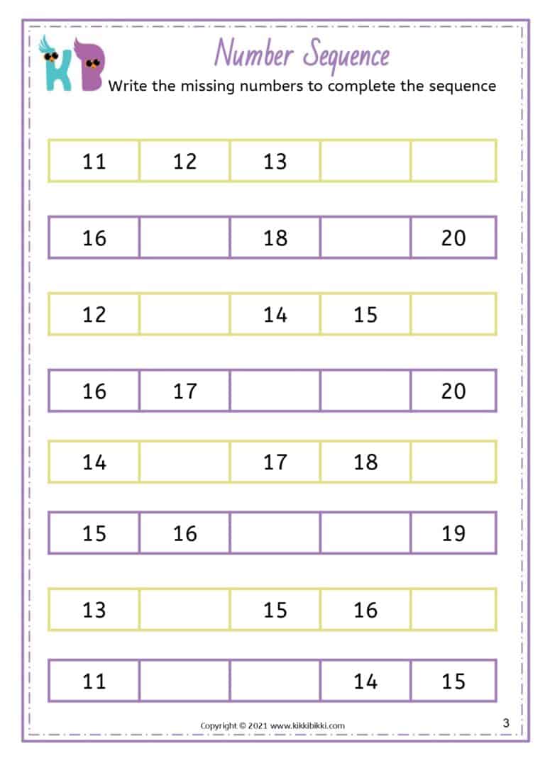 Number Sequence Worksheets - Free Printable