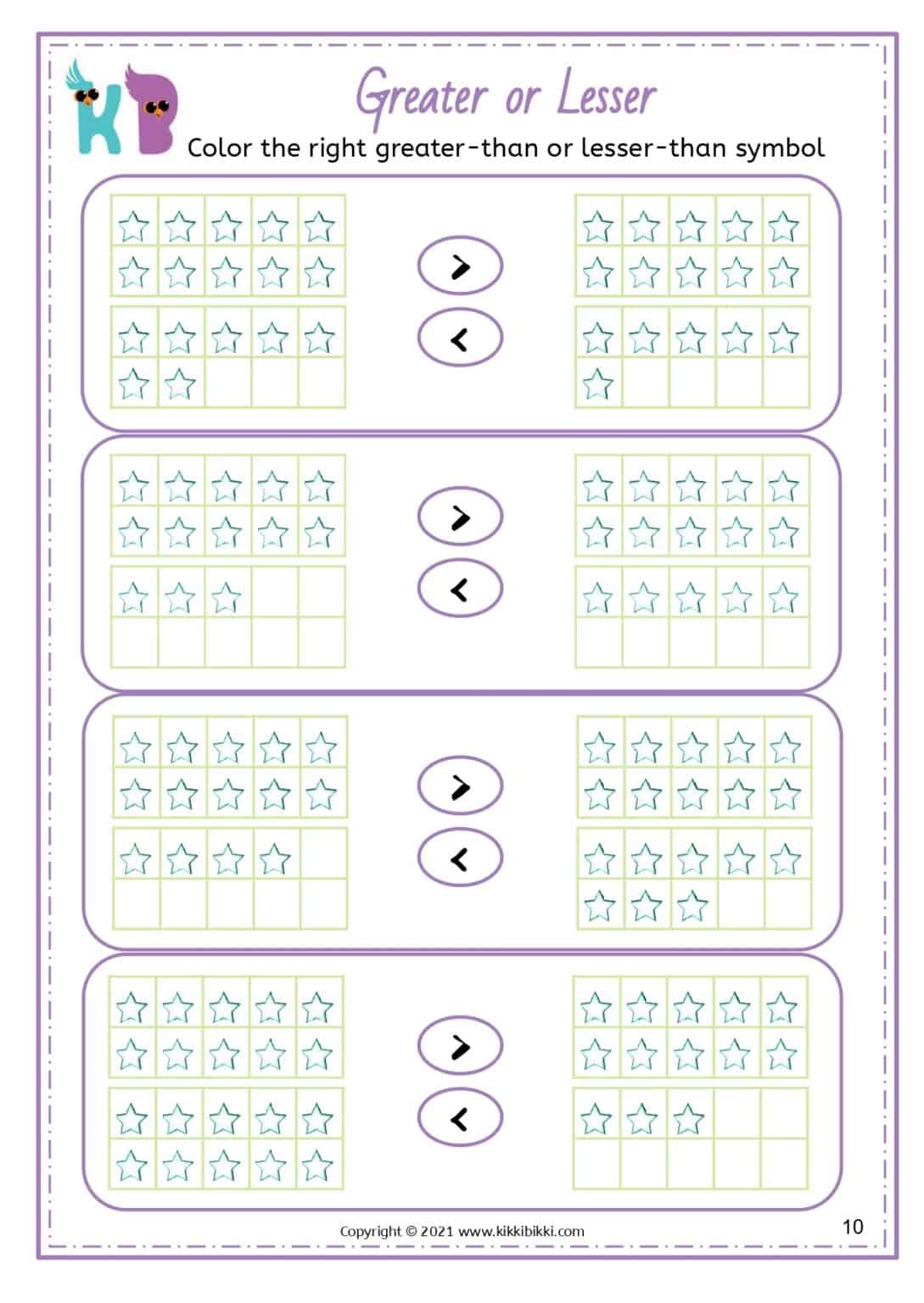 Greater Than / Lesser Than - Free Math Printable Worksheets