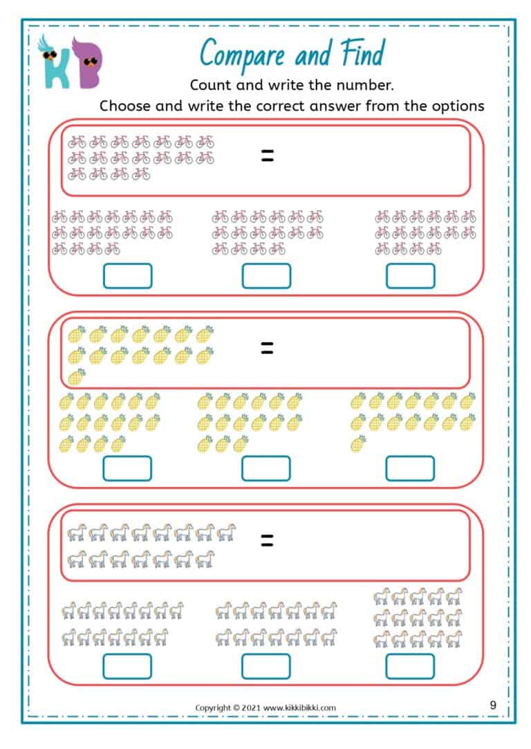 Free Math Printable Worksheets - EQUAL / NOT EQUAL GROUP
