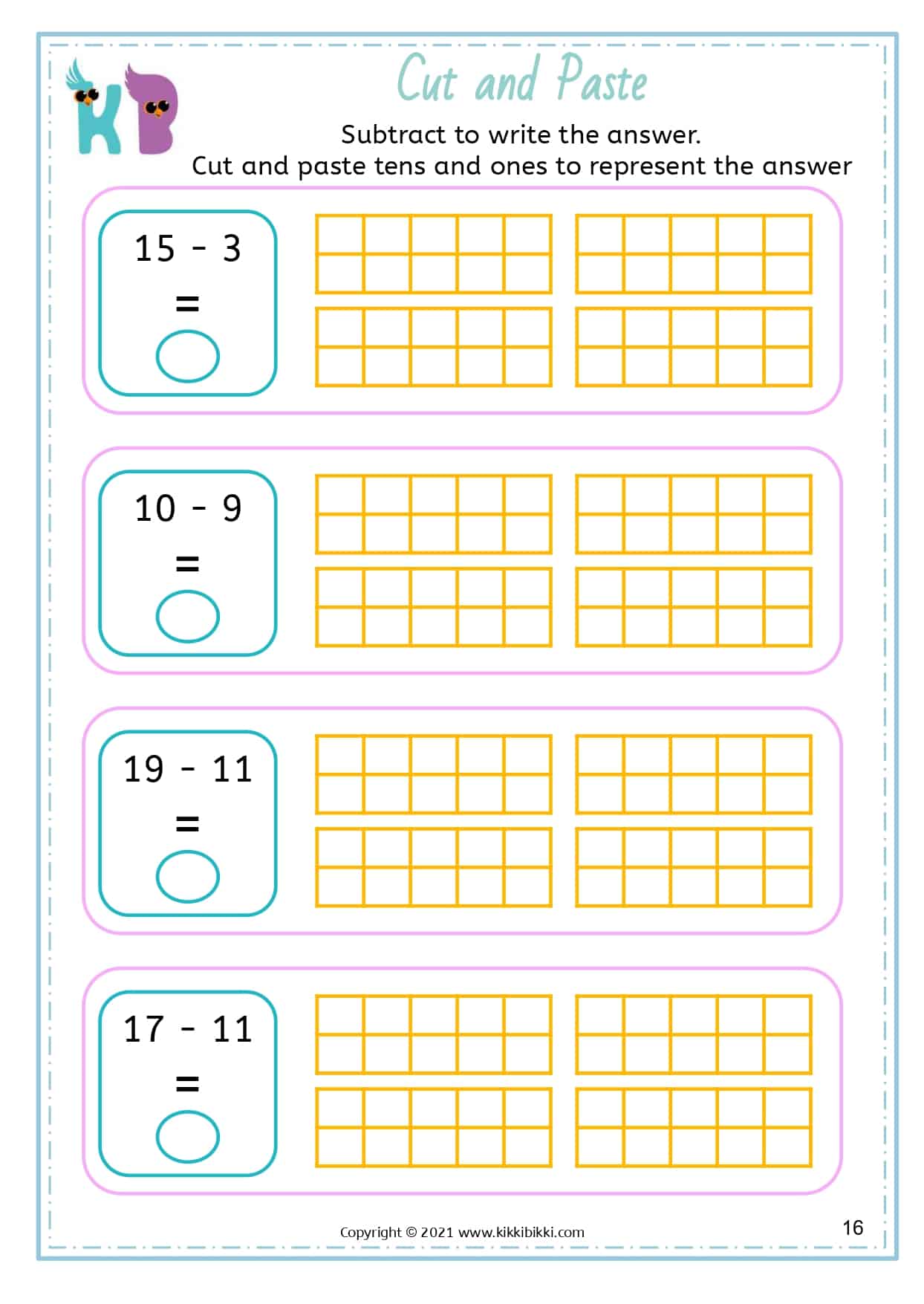 SUBTRACTION Worksheets - for Upper Kindergarten Kids