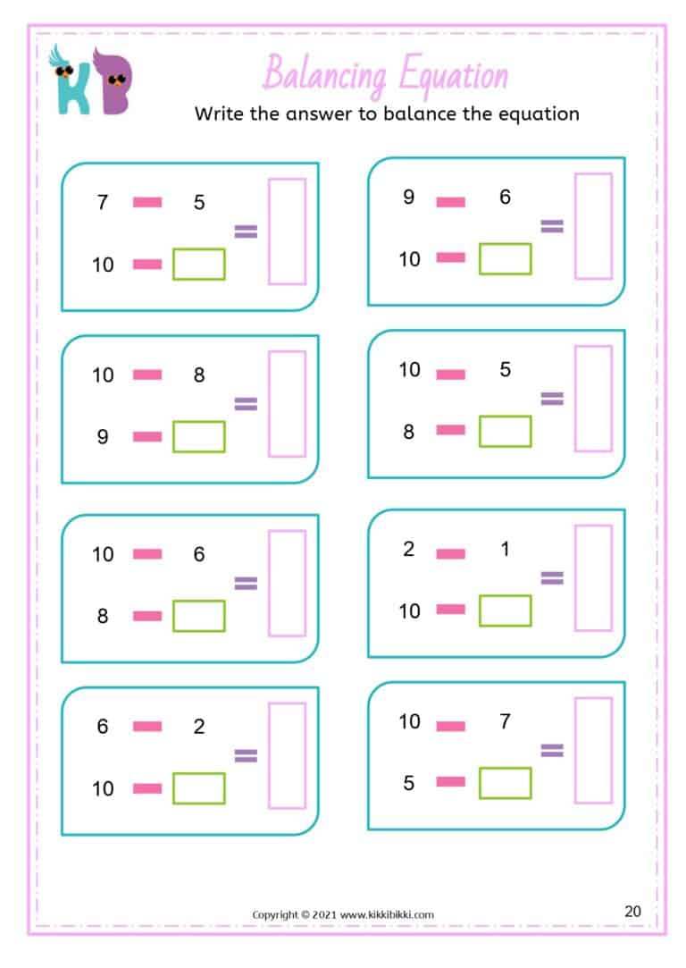 BALANCING EQUATION - Free Math Printable Worksheets