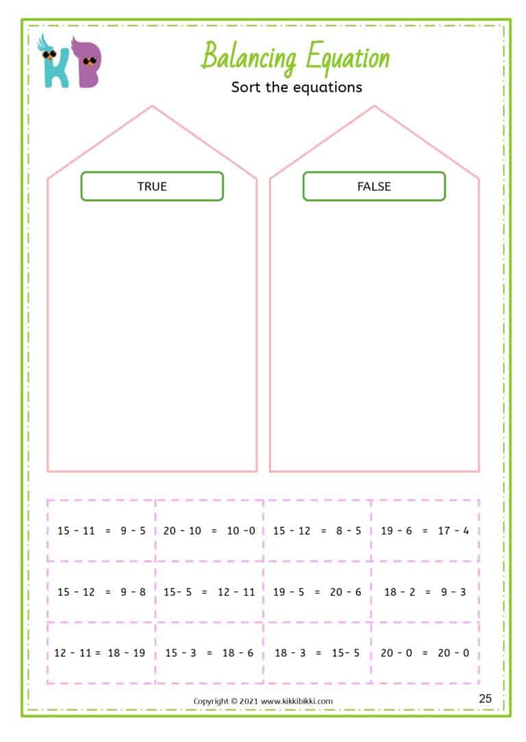 BALANCING EQUATION - Free Math Printable Worksheets
