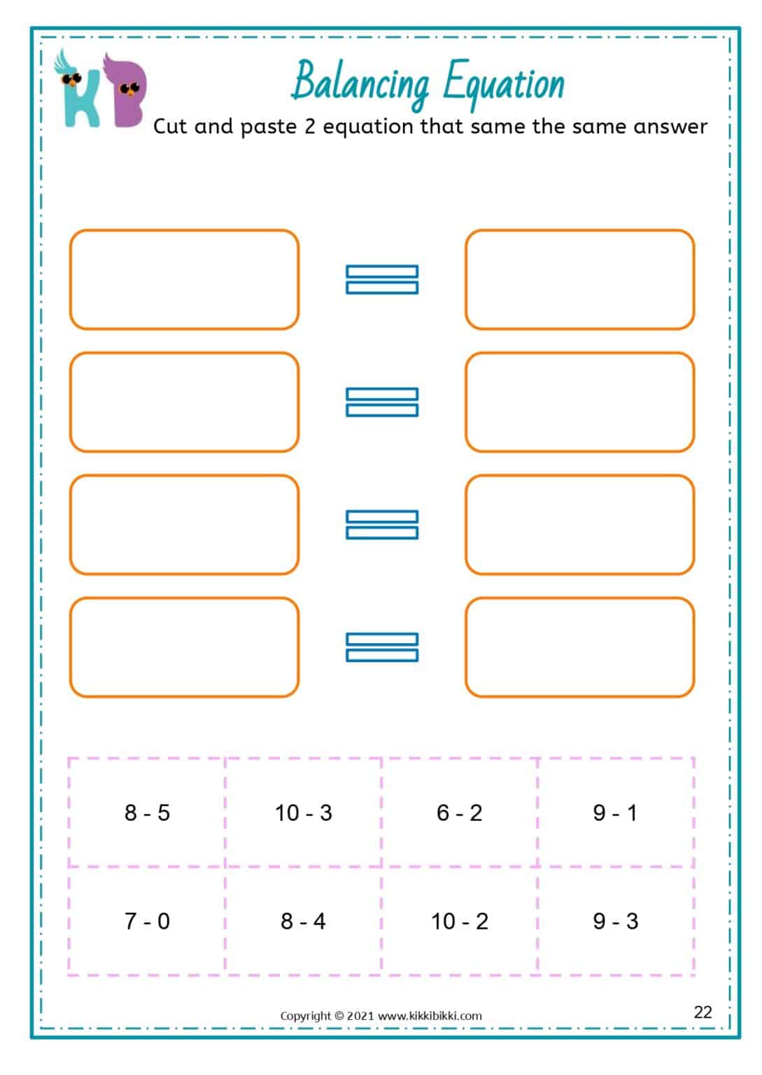 BALANCING EQUATION - Free Math Printable Worksheets