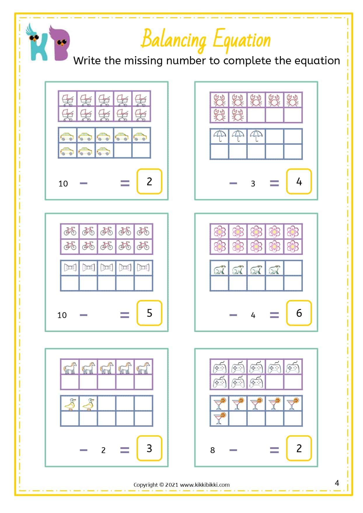 BALANCING EQUATION - Free Math Printable Worksheets