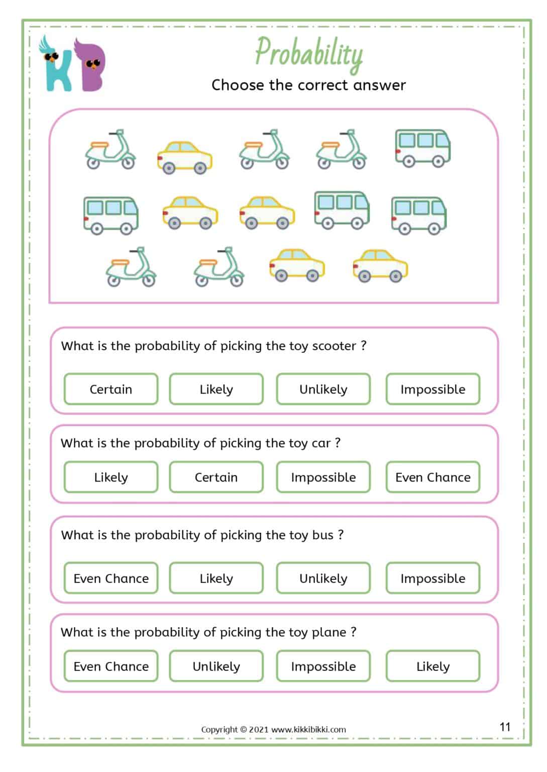 Probability - KINDERGARTEN WORKSHEETS - KikkiBikki