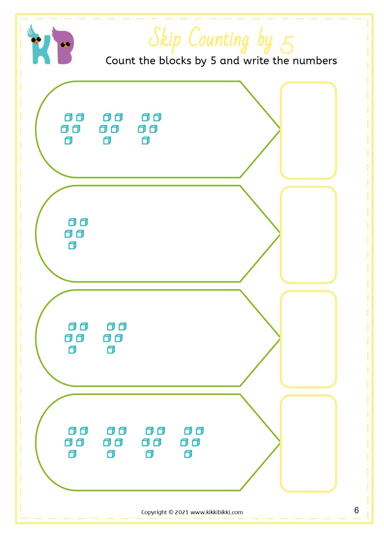 SKIP COUNTING BY 5 - Kindergarten Worksheets - KikkiBikki