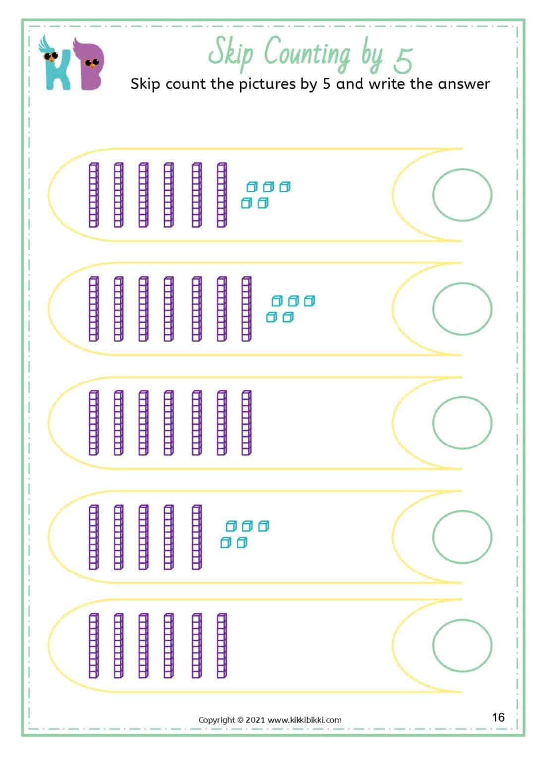 SKIP COUNTING BY 5 - Kindergarten Worksheets - KikkiBikki