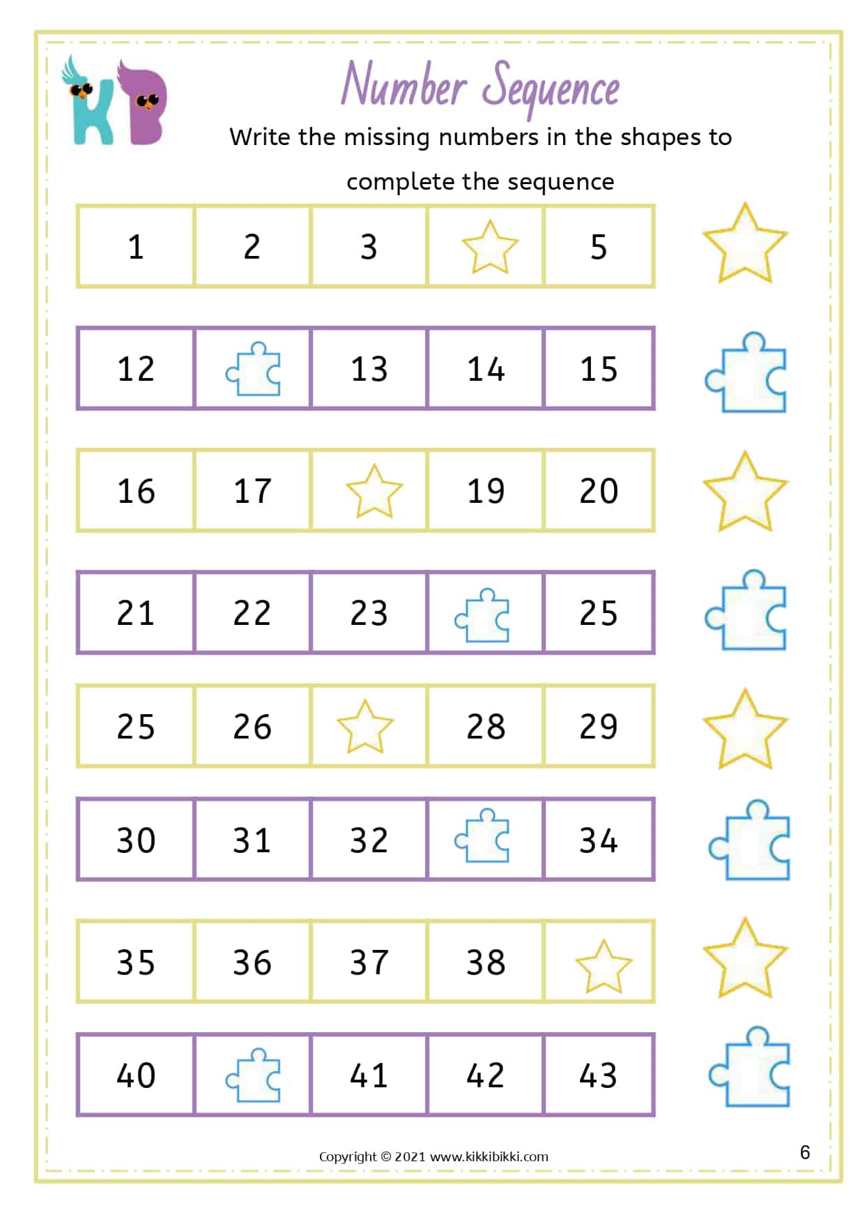 Number Sequence Worksheets - Free Math Worksheets KikkiBikki