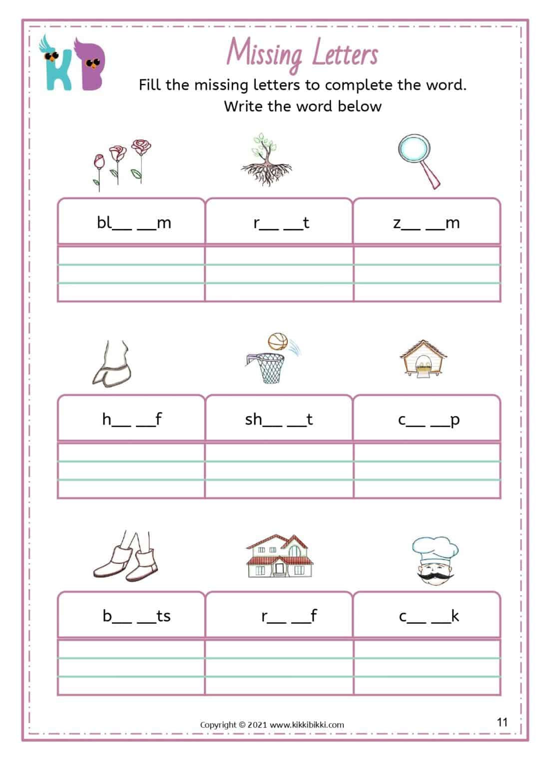 oo Words - Kindergarten Worksheet - Free Phonics Printable