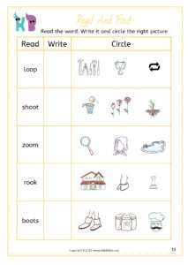 oo Words - Kindergarten Worksheet - Free Phonics Printable