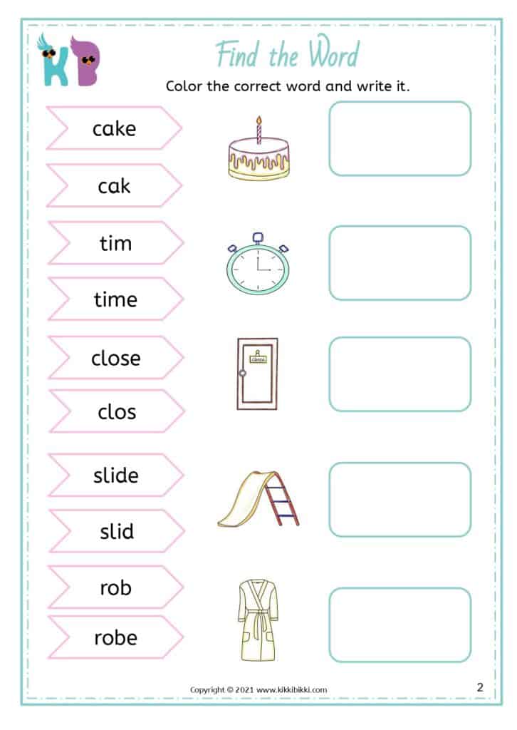 Silent e reading and writing activities