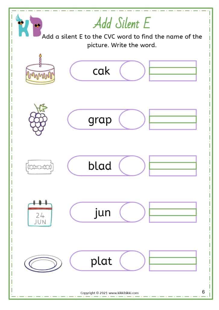 Silent e word work for young learners