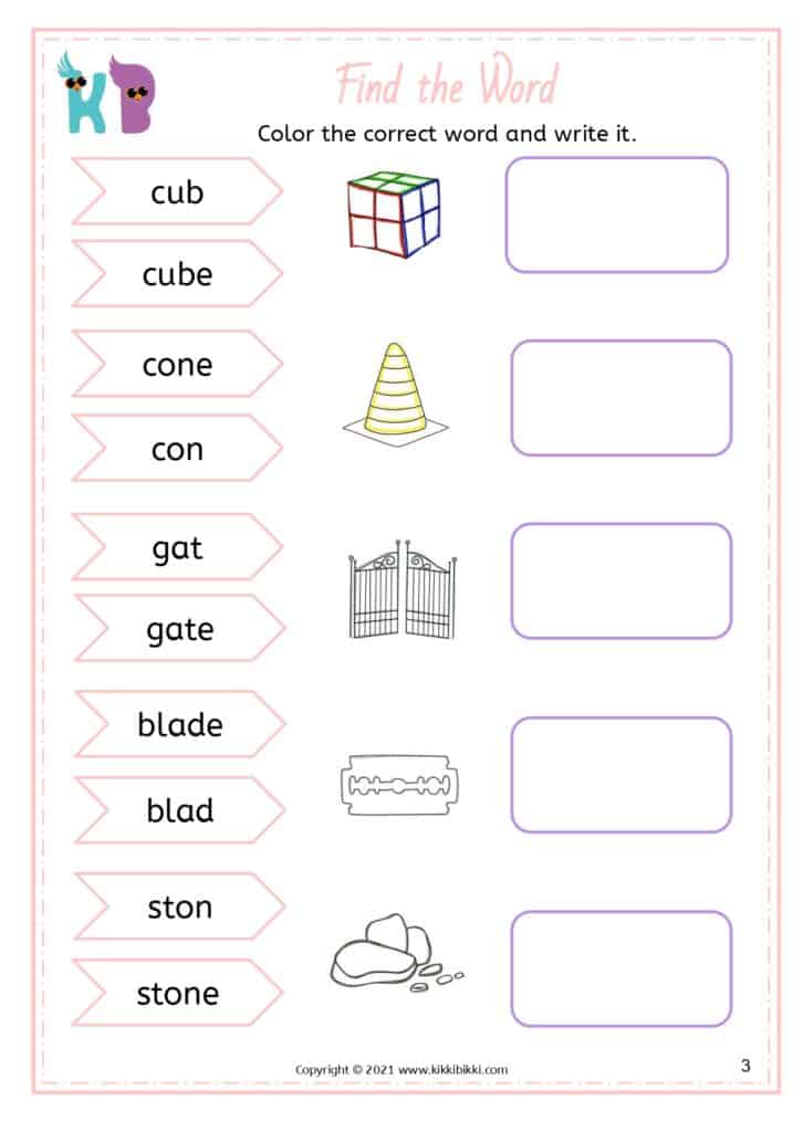 Silent e word family practice for preschoolers