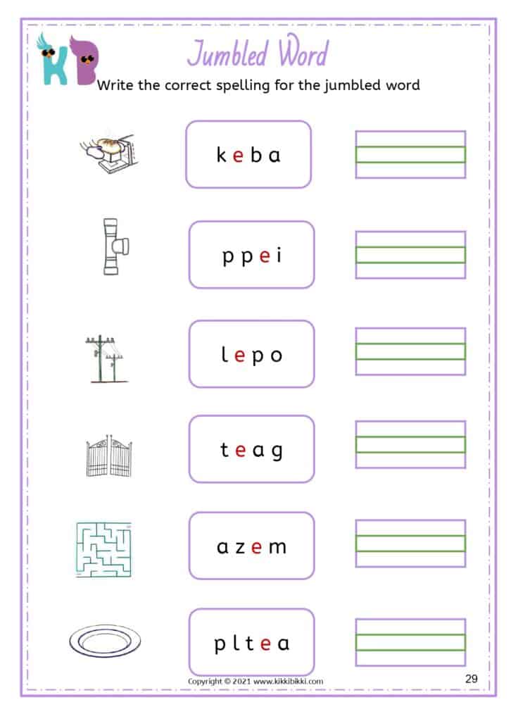 Silent e word completion for young learners