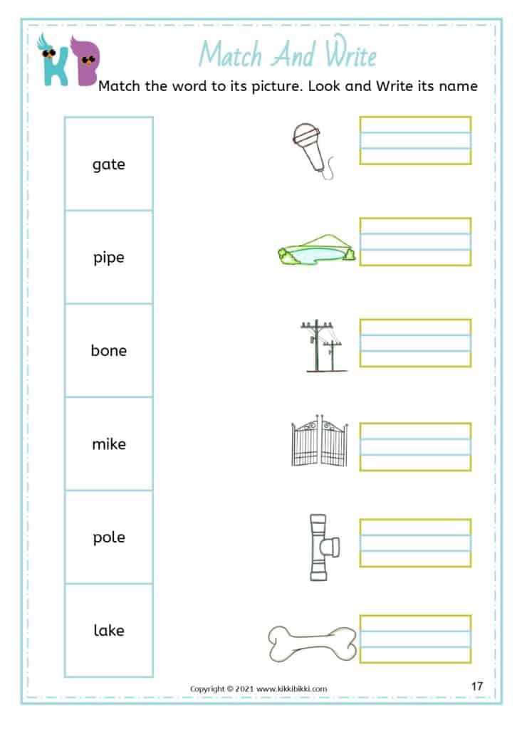 Silent e word ladder worksheets for kids