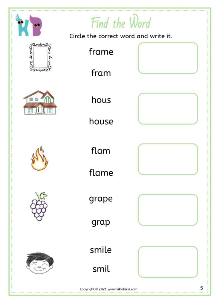 Silent e flashcards for phonics practice