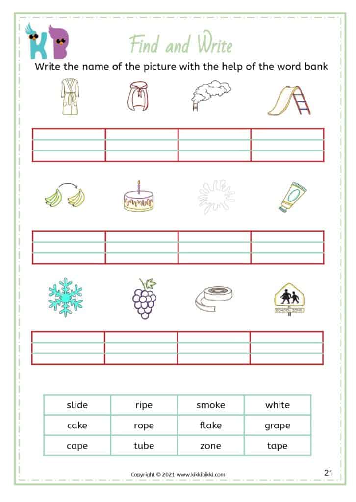 Silent e word sorting for young learners