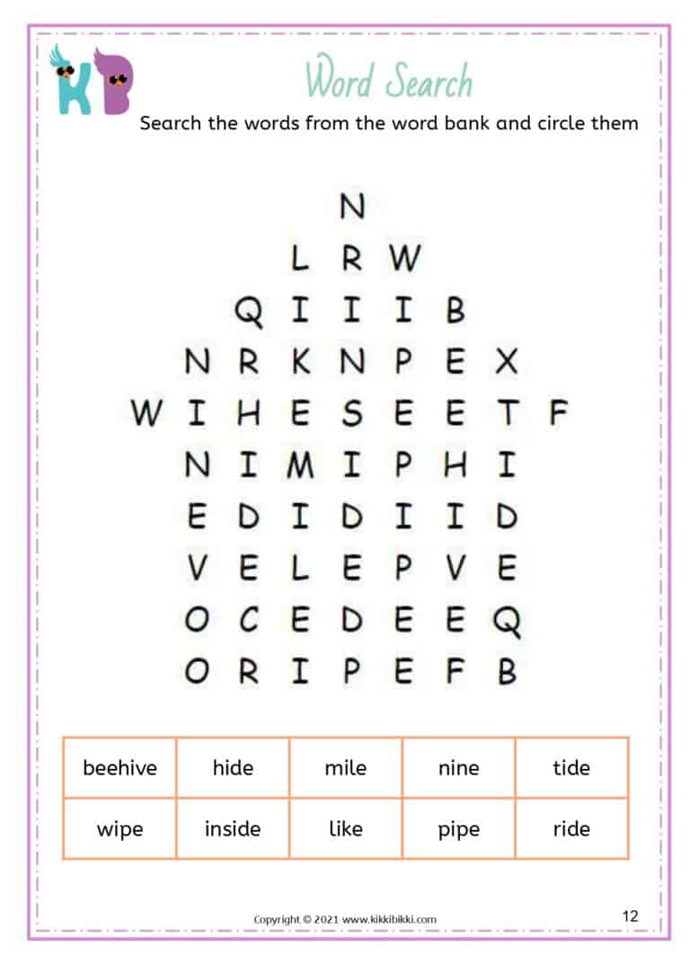 Silent e word sorting activity for kids