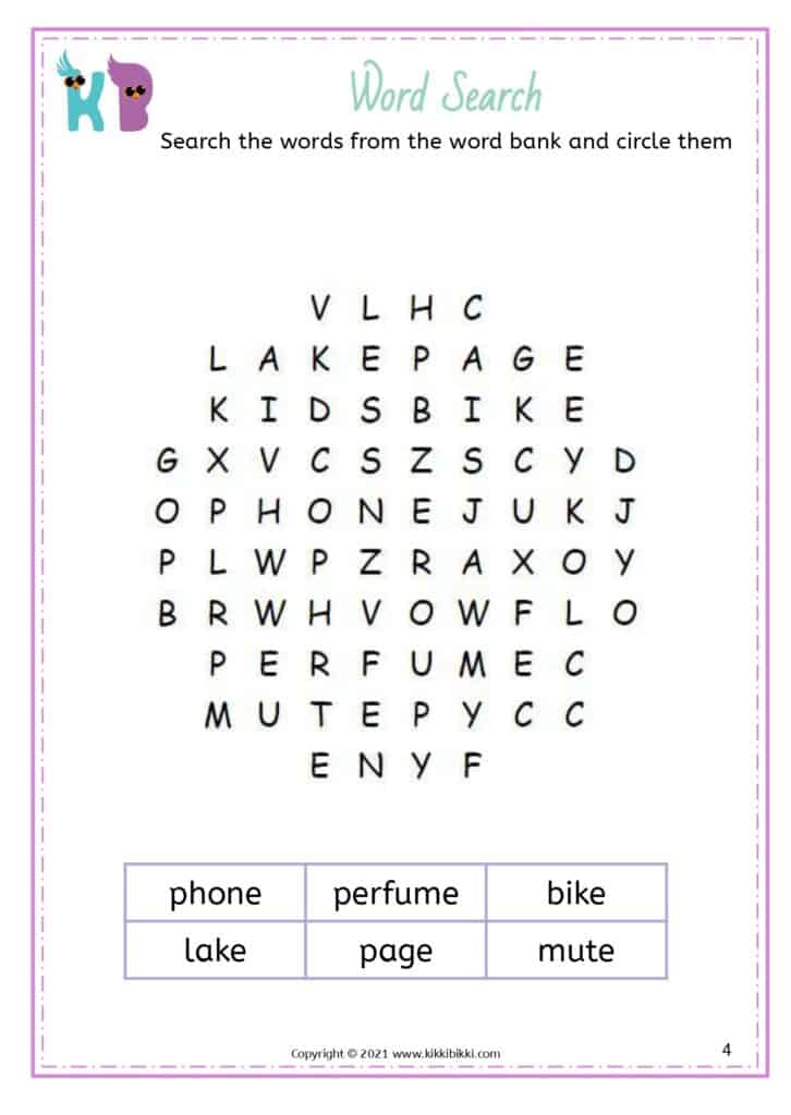 Silent e word-picture matching activity