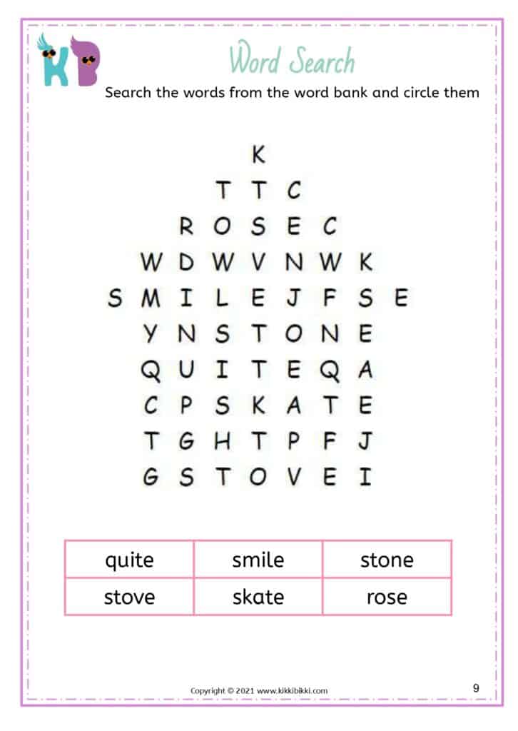 Silent e word spelling test for young learners